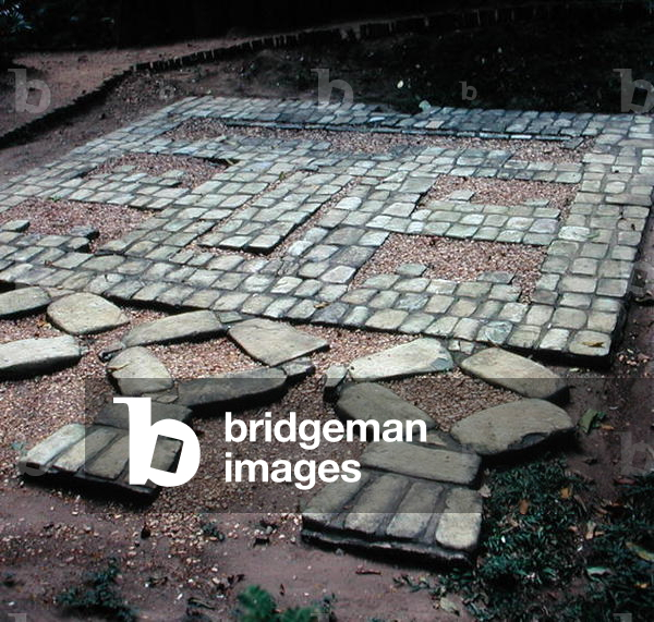 Pavement depicting a stylized mouth of a jaguar, Pre-Classic Period (stone mosaic)