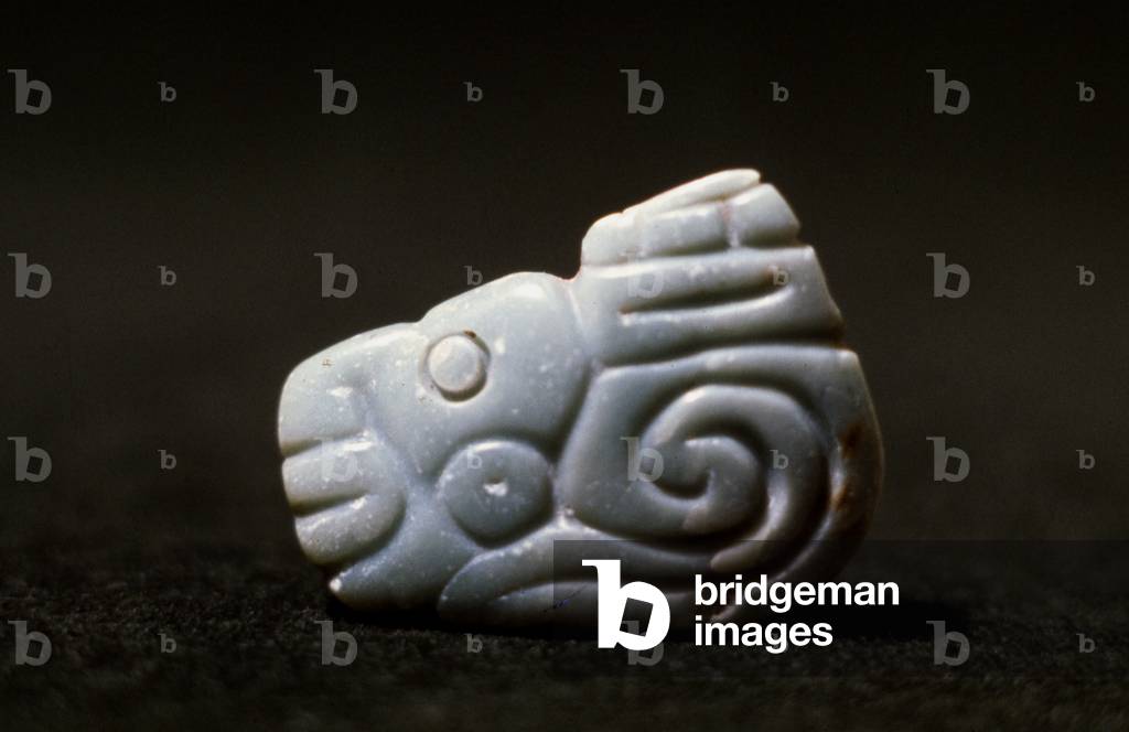 Animal Head from the Mayan site of La Lagunita, Quiche, Guatemala, Early Classic period (blue jade)