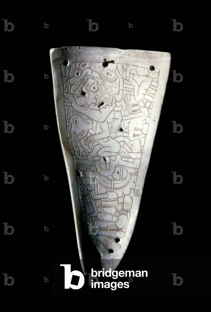 Pectoral shell incised with divinities, Late Post-Classic period (1300-1521 AD) (shell)
