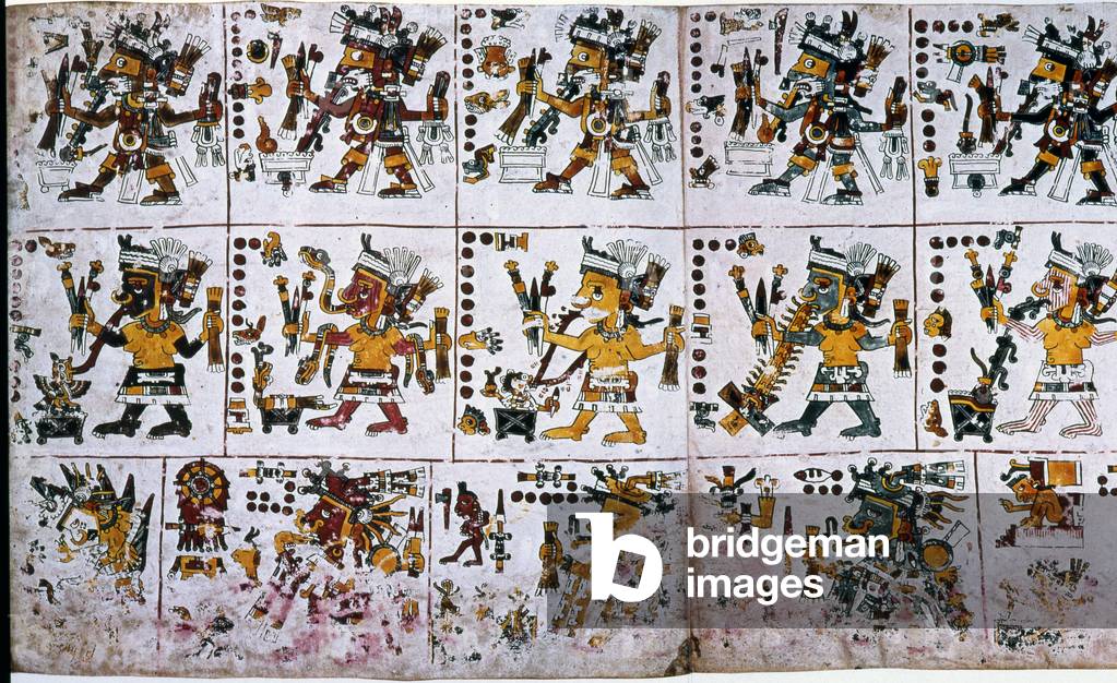 Detail from a facsimile Copy of a page of the Codex Borgia showing the soul of the Ciuteteoh appearing after the sacrifices (colour litho)
