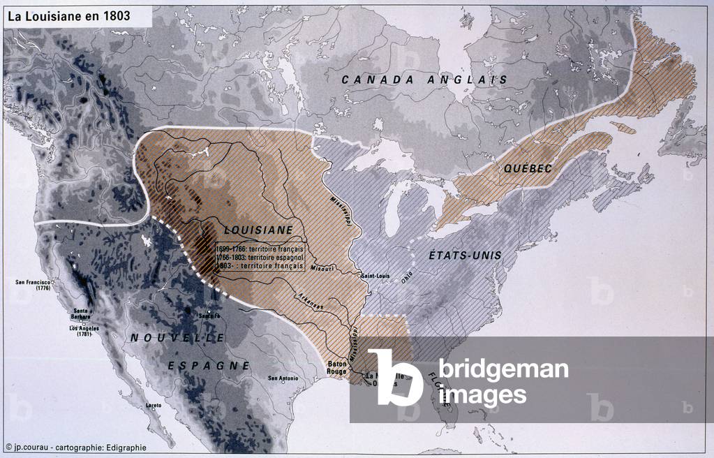 Map showing the territory of Louisiana in 1803 (colour litho)