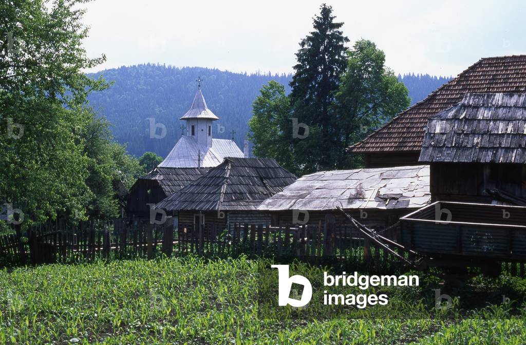 Traditional houses in a village in Transylvania, Carpathian Mountains, Romania (photo)
