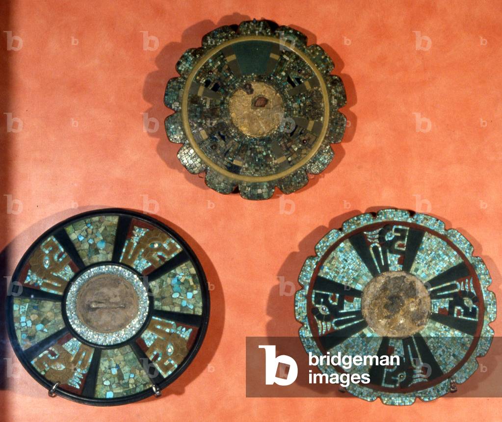 Sun discs, found in the Cenote, Chichen Itza, Yucatan, Mexico, Maya Post-Classic period (900-1300) (photo)