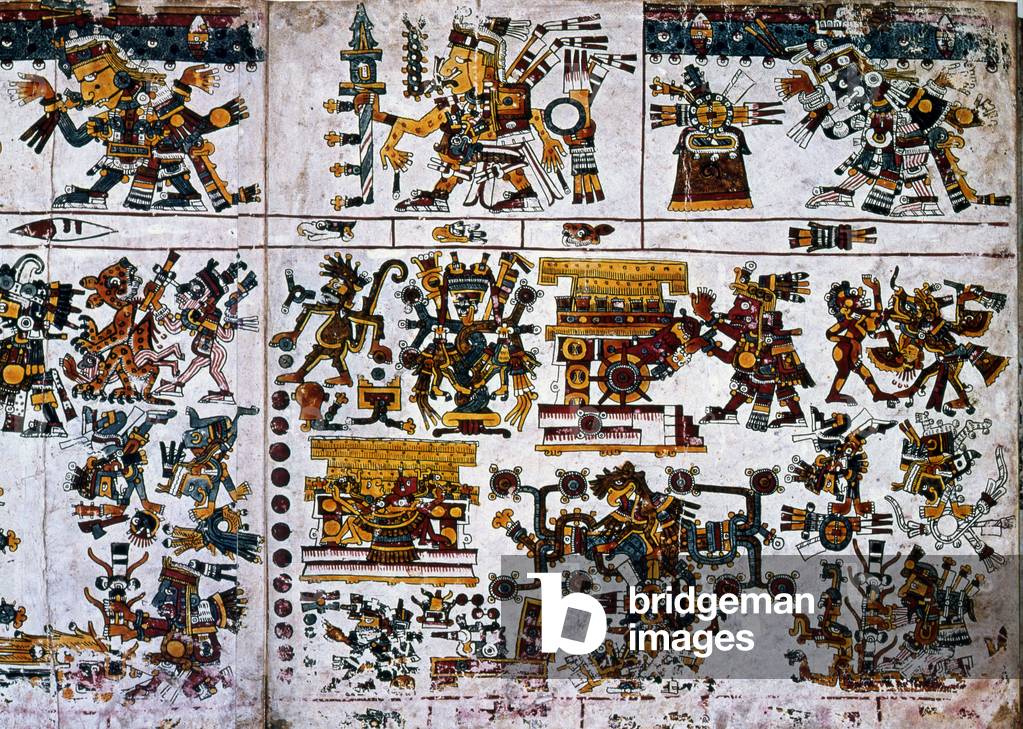 Detail from a facsimile Copy of a page of the Codex Borgia showing the ceremony of the New Fire (colour litho)