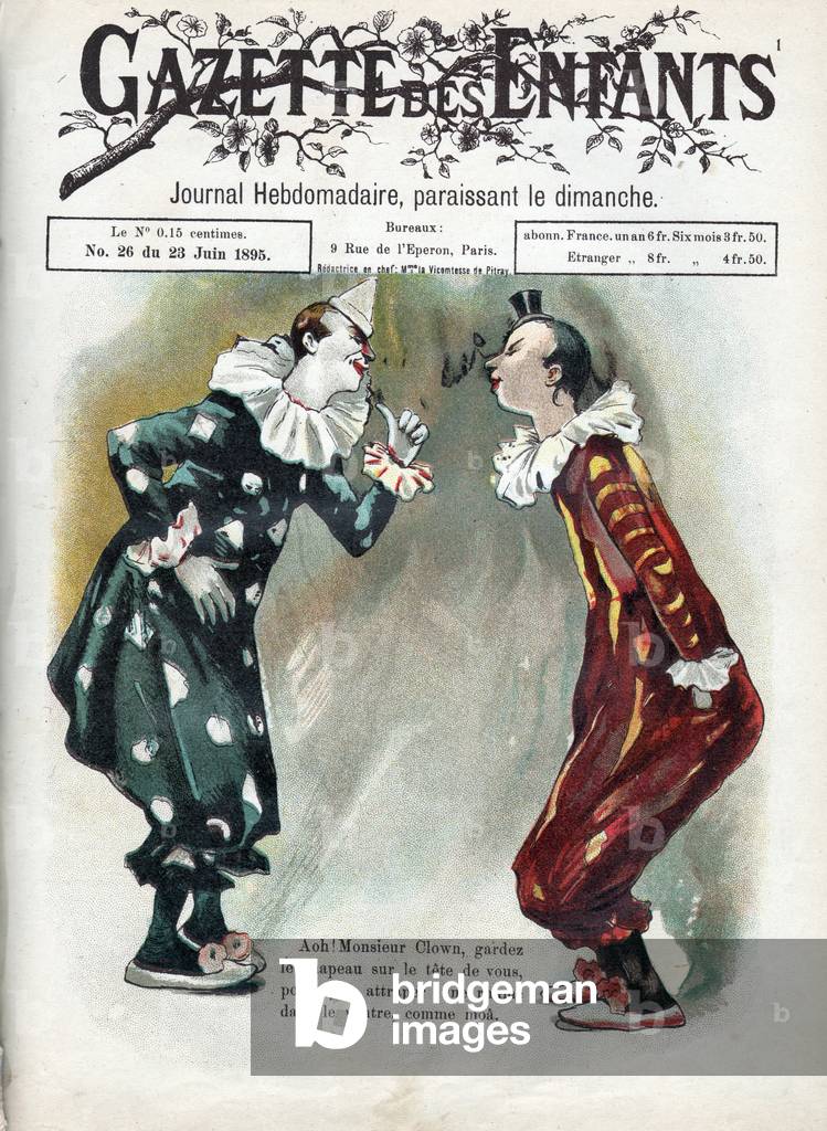 Two clowns in costume, 1895 (engraving)