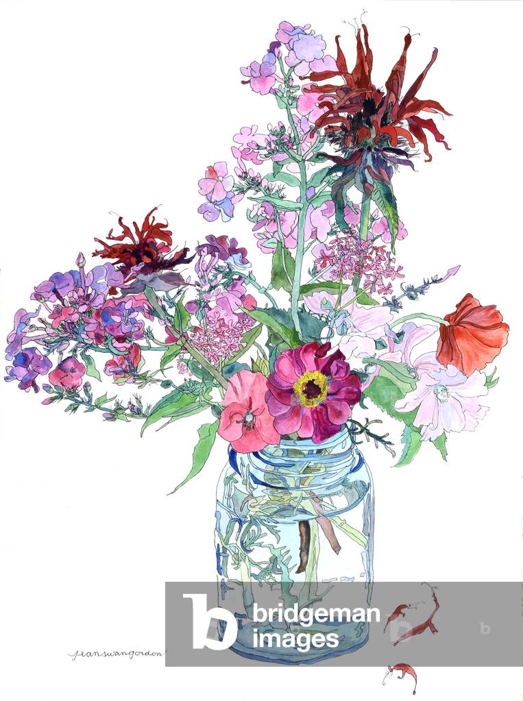 Bee balm and Poppies in a Glass Jar, 2009 (w/c & ink on paper)