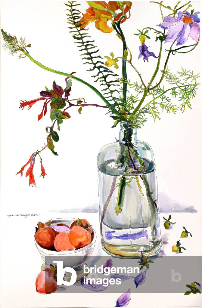 Floral Study With Pomegranates (w/c & ink on paper)