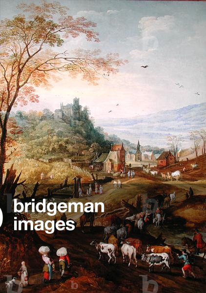 Image of Painting depicting Rocky Landscape with Herders (oil on canvas), 17th century by Joos de Brueghel