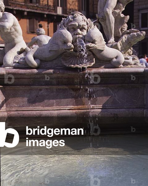 Grotesque mask and dolphins, detail from the Fountain of the Moor by Gianlorenzo Bernini (1598-1680), c.1650 (marble)