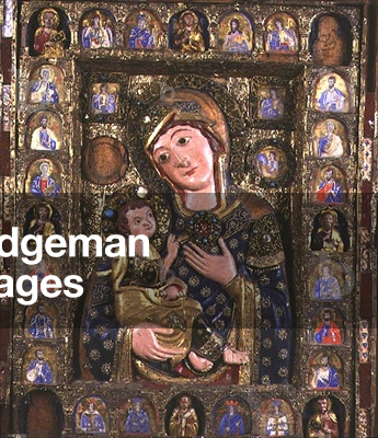 Madonna and Child with Evangelists and Prophets, central panel of triptych (wood, silver filigree and enamel) (detail of 76918)