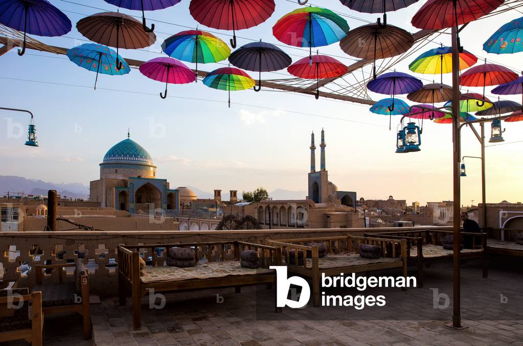 Rooftop restaurant in the historical town of Yazd, Iran, May 2017