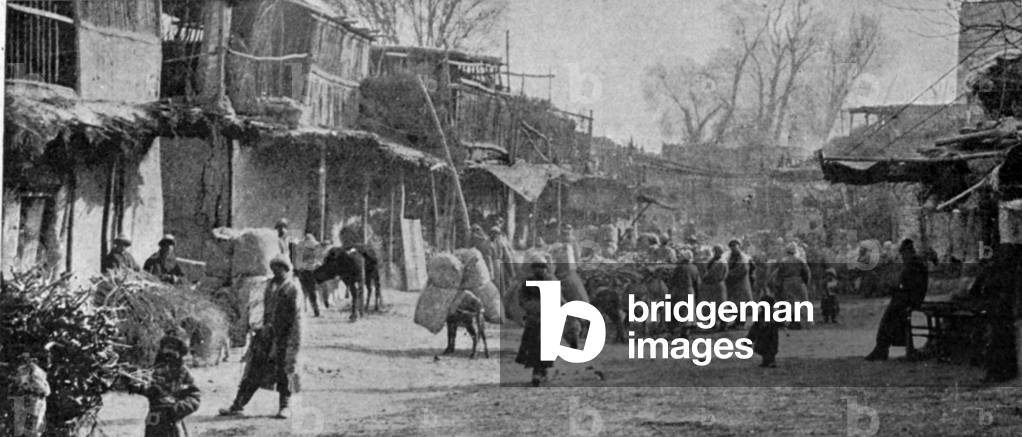 A scene in the streets of Yarkand, illustration from 'The King', May 25th 1901 (b/w photo)