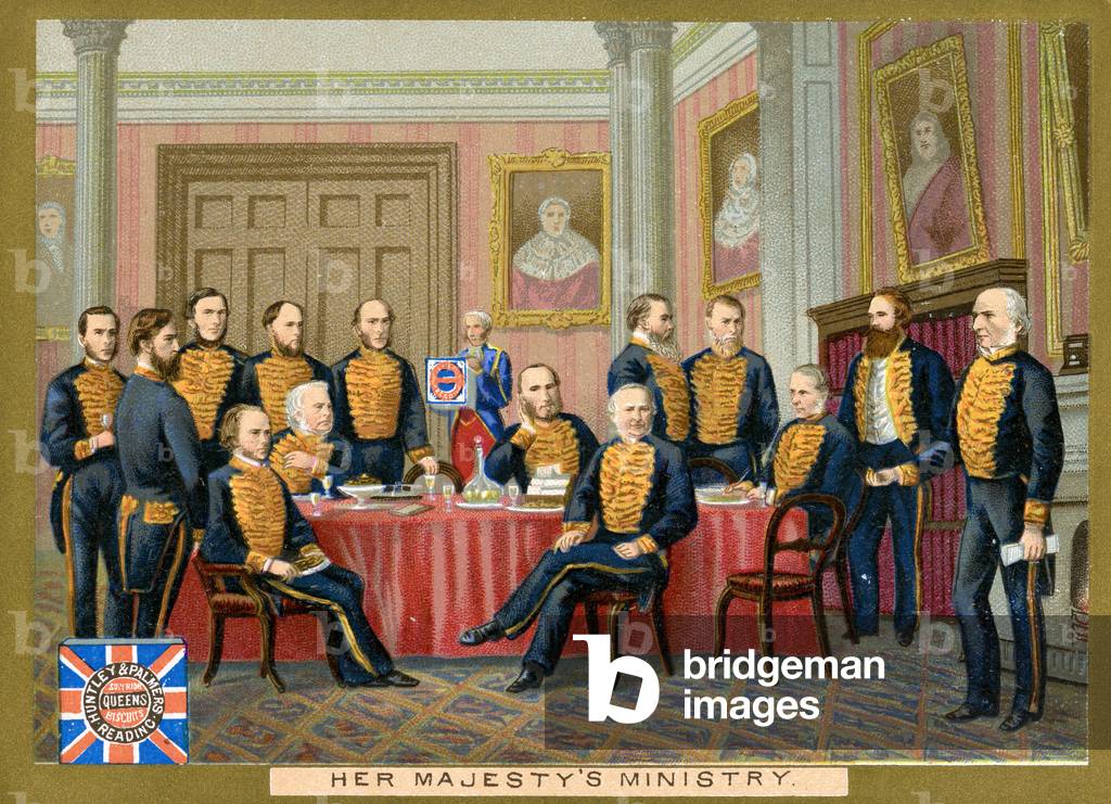 Her Majesty's Ministry, a promotional card for Huntley & Palmers Biscuits, c.1890 (colour litho)