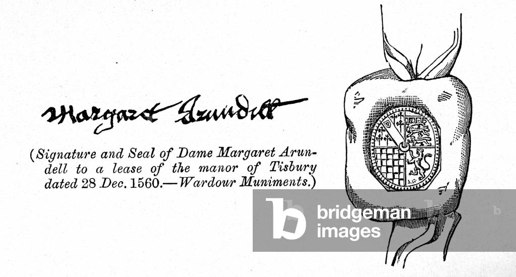 Signature and seal of Lady Margaret Arundell, 1560 (litho) (see also 231034)