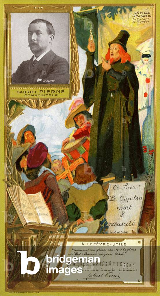 Endorsement by Gabriel Pierné of LU (Lefevre-Utile) biscuits, from a series of promotional cards featuring celebrities, c.1903 (colour litho)