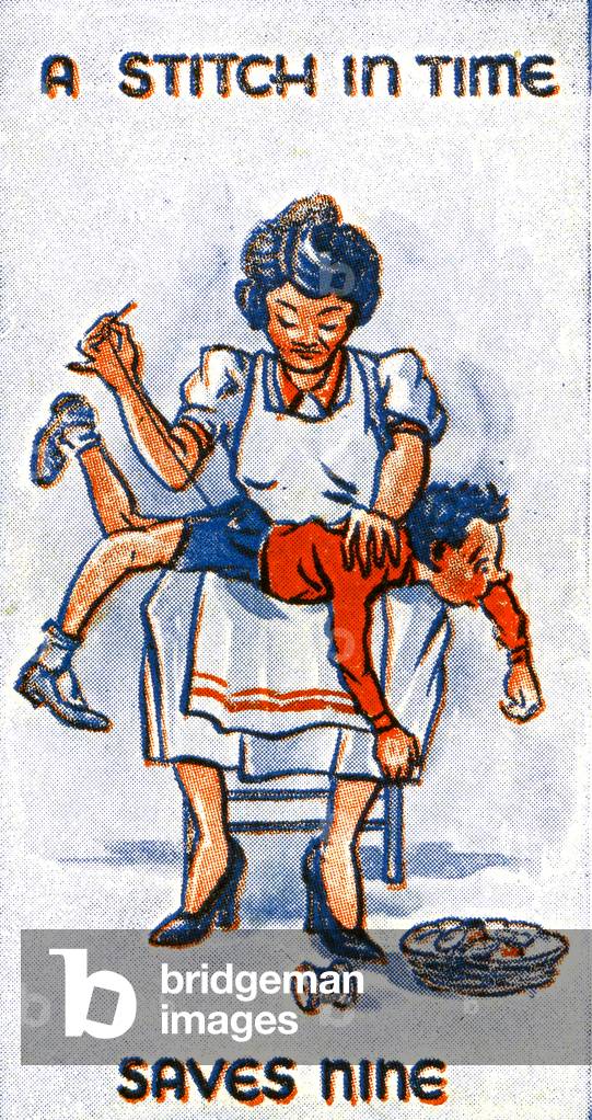 A Stitch in Time Saves Nine, 1938 (colour litho)