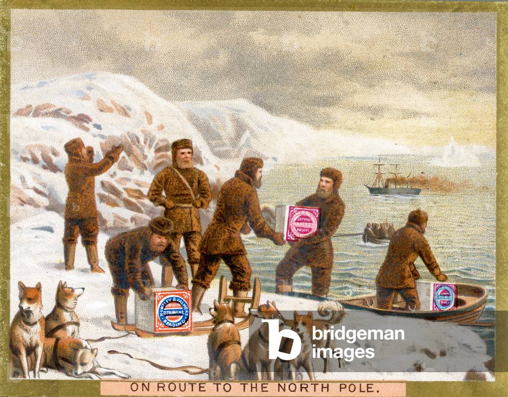 'On Route to the North Pole',  a promotional card for Huntley & Palmers Biscuits, c.1890 (colour litho)