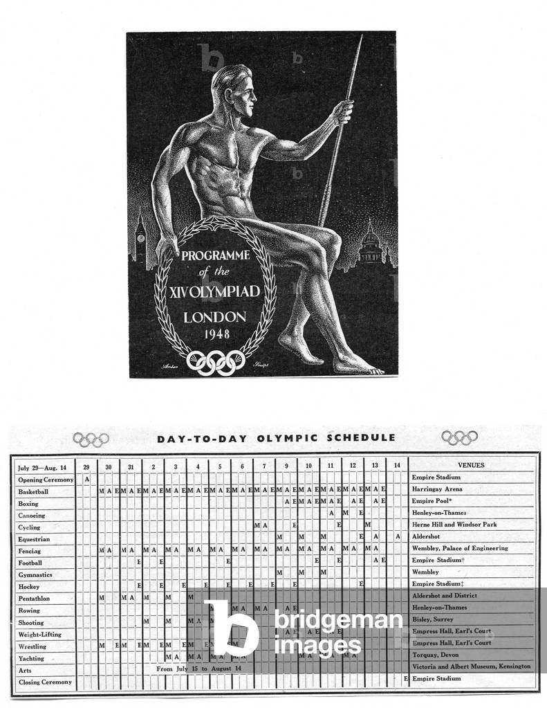 Programme of the XIV Olympiad in London and the Day-to-Day Olympic Schedule from July 29 to August 14, 1948