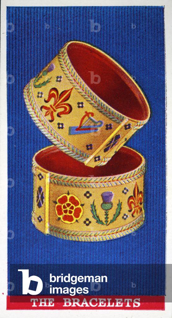 The Bracelets of Sincerity and Wisdom, from the Coronation Regalia and Crown Jewels of the United Kingdom, 1937 (colour litho)