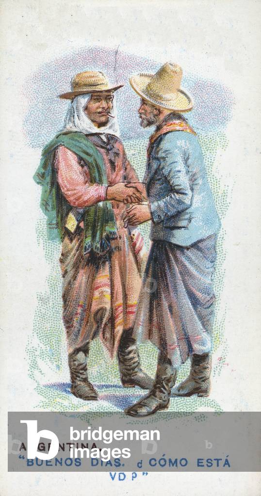 Customary Greeting in Argentina, 1907 (colour litho)