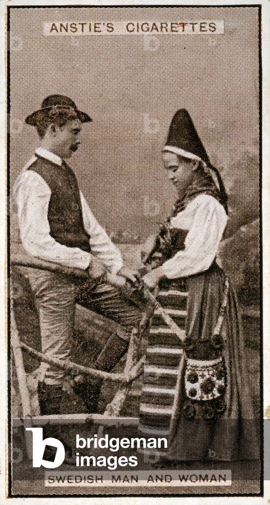 Swedish man and woman, from a late 19th century photograph (litho)