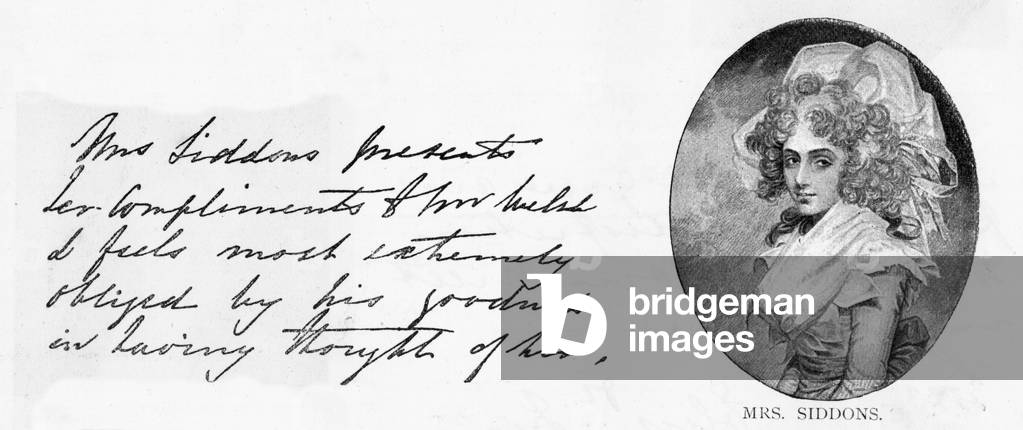 Handwriting and signature of Mrs Siddons (pen & ink on paper)