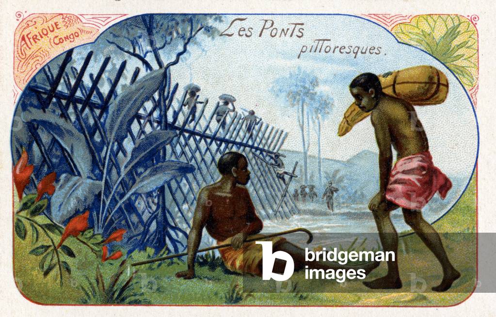 Bridge over the Luvua river,, Congo, Africa, c.1910 (colour litho)