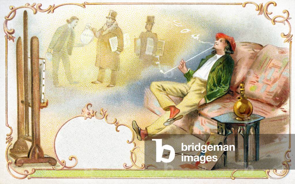 The Artist's Pipe Dreams, 1900 (colour litho)