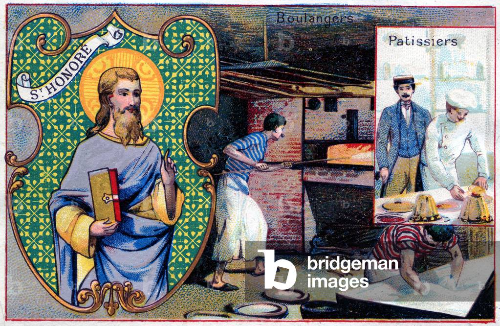 Saint Honoré, Patron Saint of bakers and patissiers, c.1910 (colour litho)
