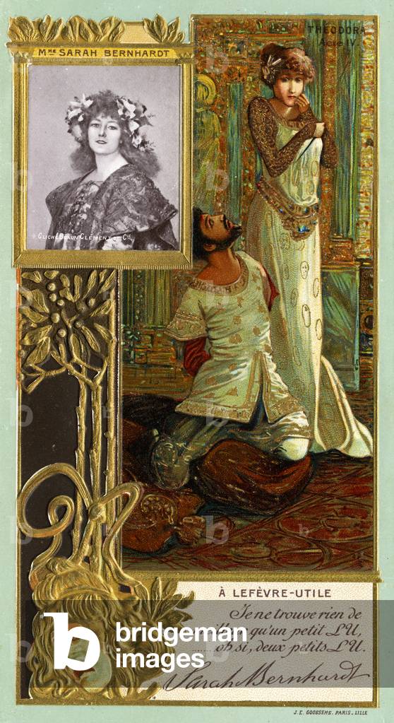 Endorsement by Sarah Bernhardt of LU (Lefevre-Utile) biscuits, from a series of promotional cards featuring celebrities, c.1903 (colour litho)