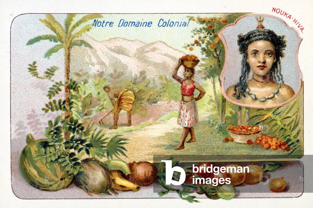 Nouka-Hiva,  from a series of collecting cards depicting the Colonial Domain of France, c. 1910 (colour litho)