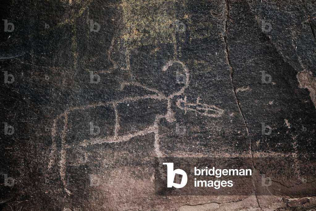 Prehistoric rock engravings of animals, Oukaimeden Plateau, High Atlas Mountains, Morocco (photo)