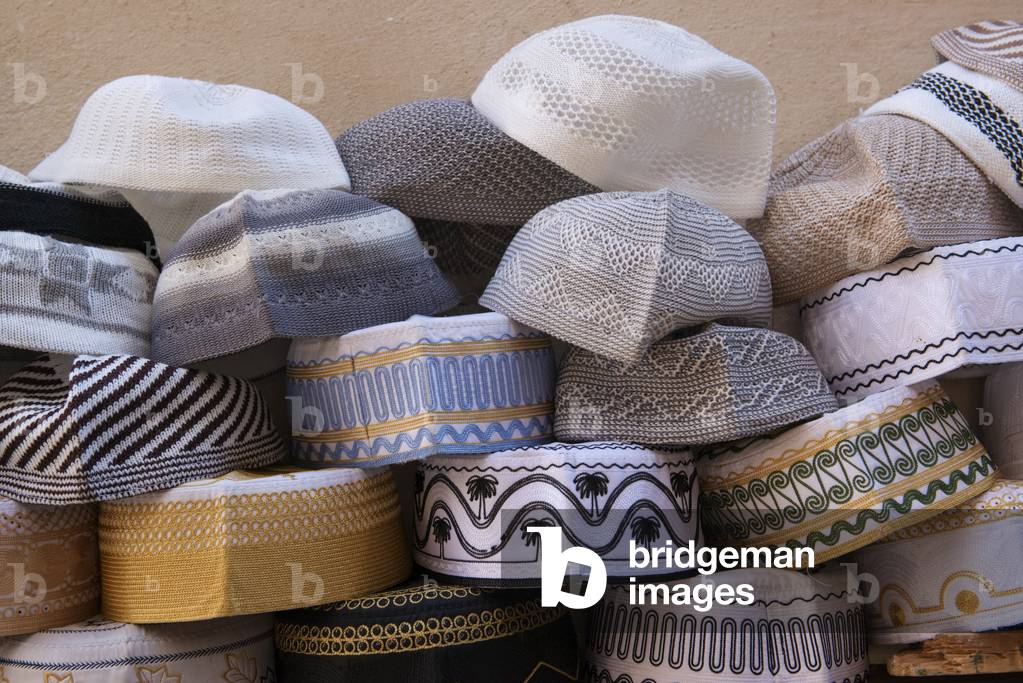Moslem skull caps for sale in the souk in Fes, Morocco (photo)