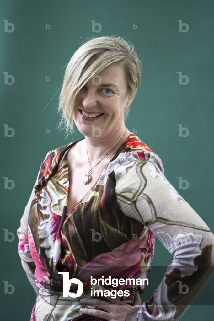 Charlotte Higgins, Culture writer, talking about her book This New Noise, at Edinburgh International book festival 2015 (photo)