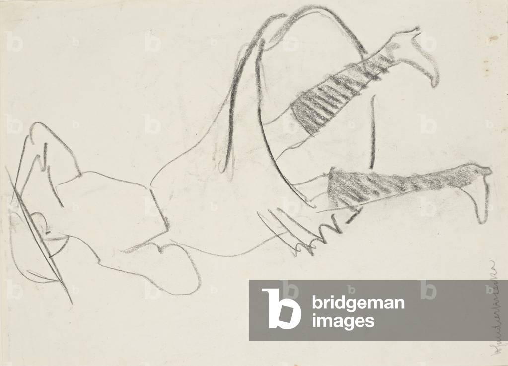 Girl with skirt blowing, c.1912 (drawing)