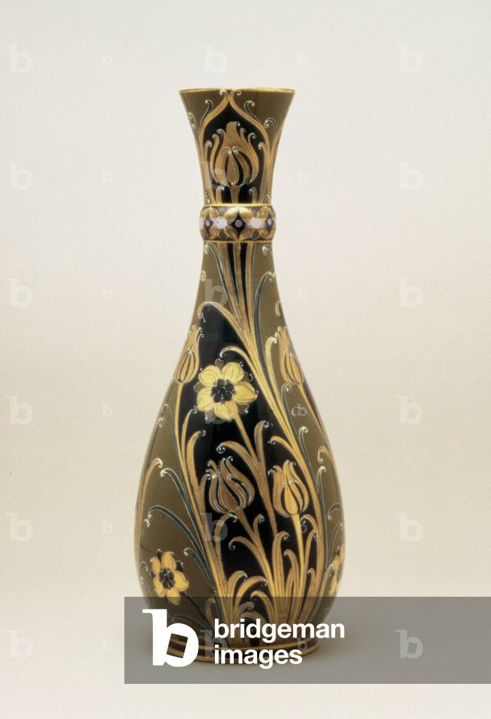 Vaso florian verde e dorato con ricche dorature, di William Moorcroft, 1903 circa