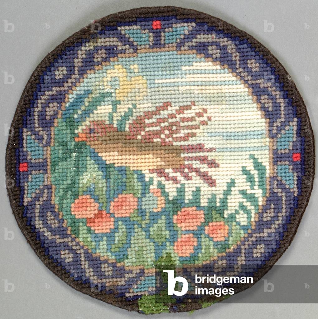 Bird in flight table mat, 1910 (embroidery)