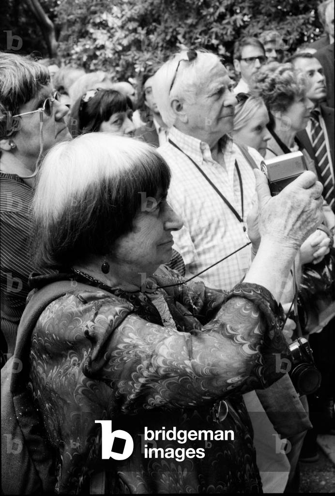 Agnes Varda films at the French pavillion, Venice 2013 (b/w photo)