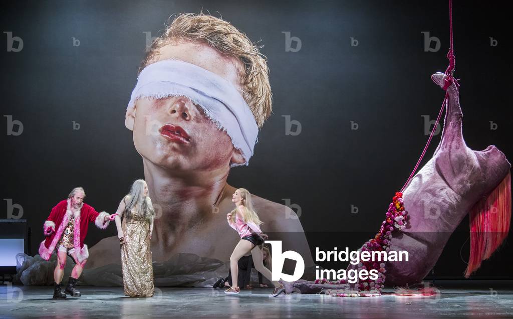 Michael Colvin (Herod), Susan Bickley (Herodias) and Allison Cook (Salome) in Salome by Richard Strauss at London Coliseum, September 2018 (photo)