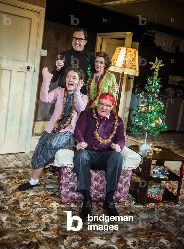 Alasdair Harvey (Peter Kroger), Macy Nyman (Julie Jackson), Finty Williams (Barbara Jackson) and Chris Larkin (Bob Jackson) in Pack Of Lies by Hugh Whitemore at Menier Chocolate Factory, 2018 (photo)