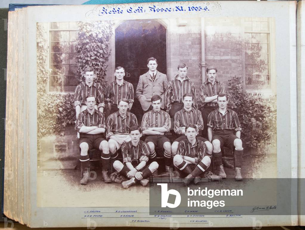 Keble College Oxford, Association Football XI, including David (later Reverend) Railton, (seated, far right), founder of the Tomb of the Unknown Warrior, Westminster Abbey, 1905-06 (b/w photo)