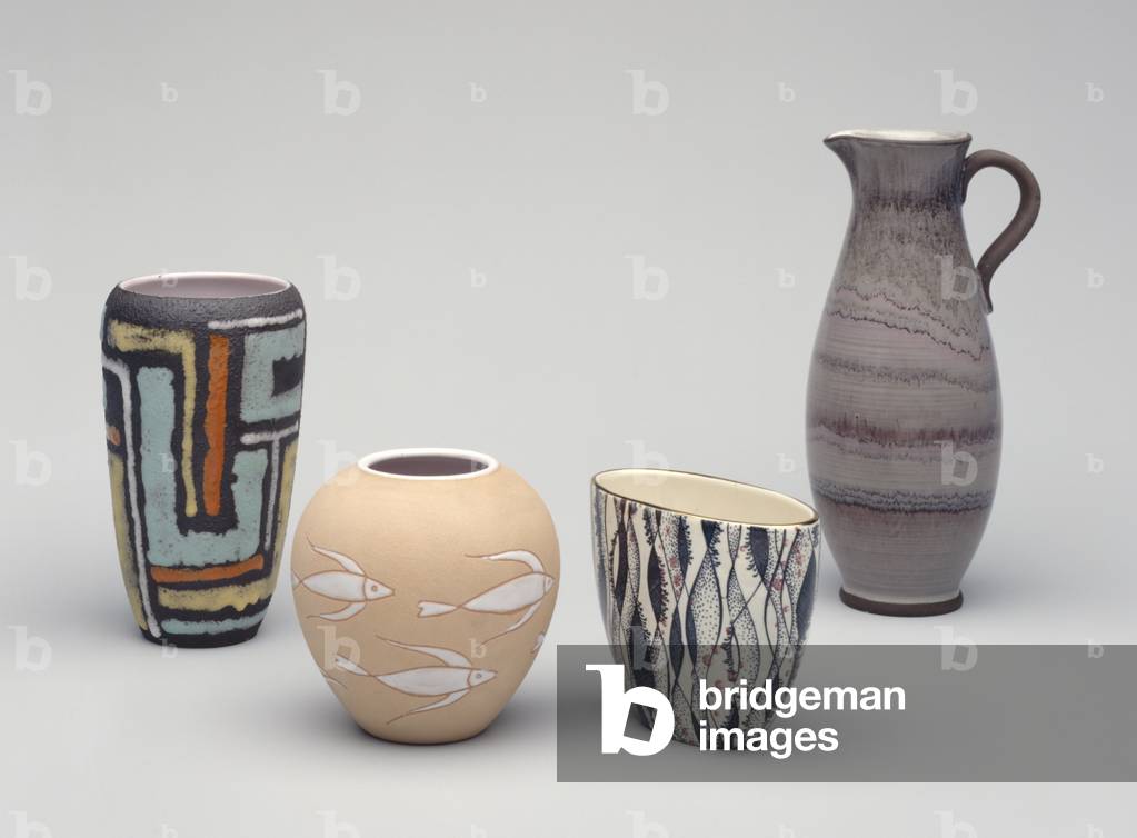 Container and three vases, produced by Waechtersbach, 1950-55 (ceramic)