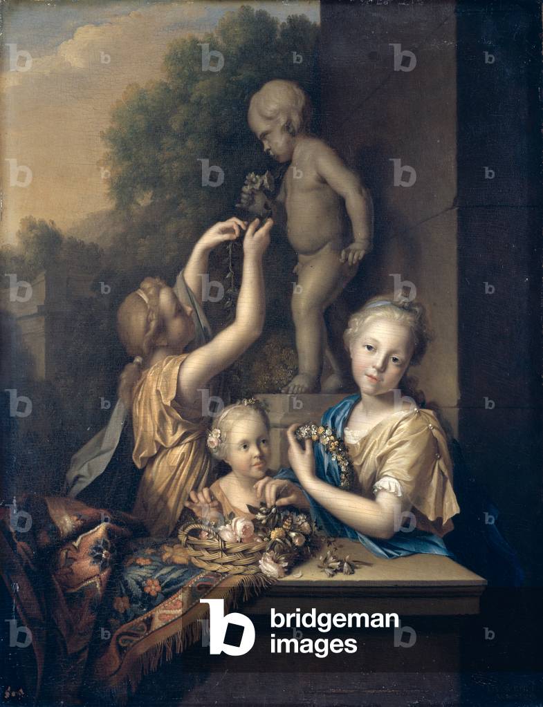 Three Girls sacrifice Flowers to Amor, 1710 (oil on panel)