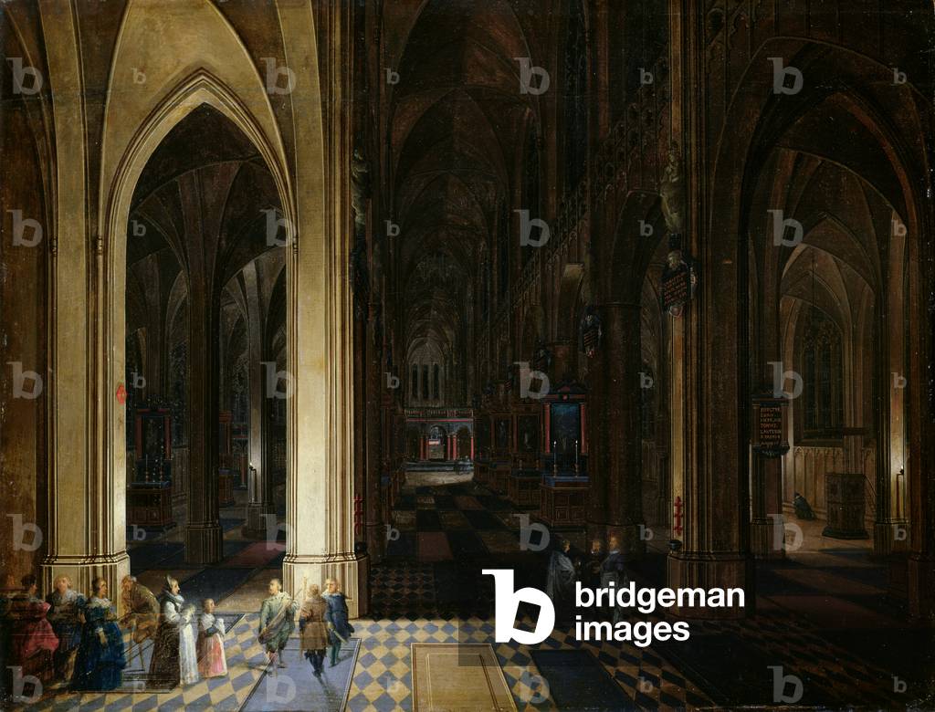 das innere von Antwerpen Kathedrale von Kerze und Fackel, (öl auf tafel)