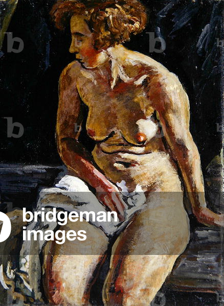 Sitting Nude mit einem weißen Handtuch, II (Öl auf Leinwand)