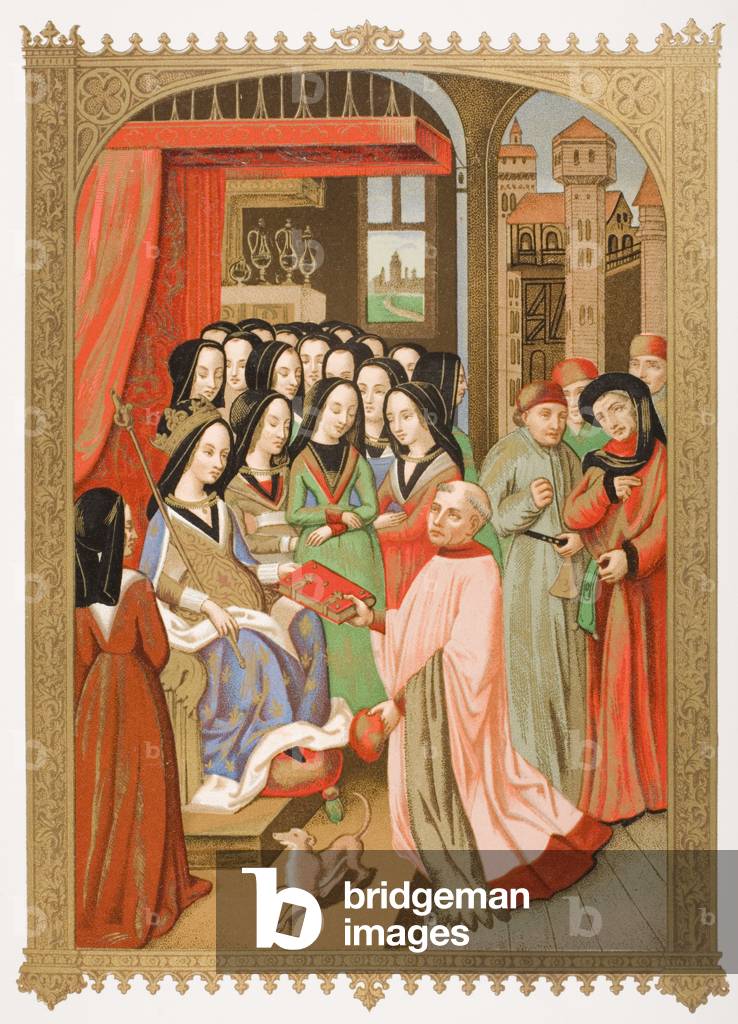 La Corte di Maria d'Angiò (1404-63) facsimile di una miniatura da 'Twelve Perils of Hell', da 'Le Moyen Age et