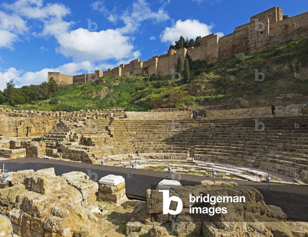 Roman theatre and the Moorish alcazaba, or fortress, Malaga, Malaga Province, Costa del Sol, Andalusia, Spain (photo)