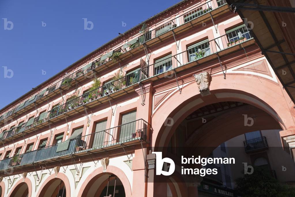 Detail of apartments, Plaza de la Corredera, Cuesta del Bailio, Cordoba, Cordoba Province, Spain