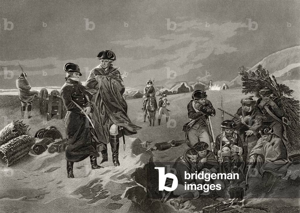 Immagine di Stampa "Giorgio Washington e La Fayette a valle Forge", 1857 di Alonzo Chappel, b/w