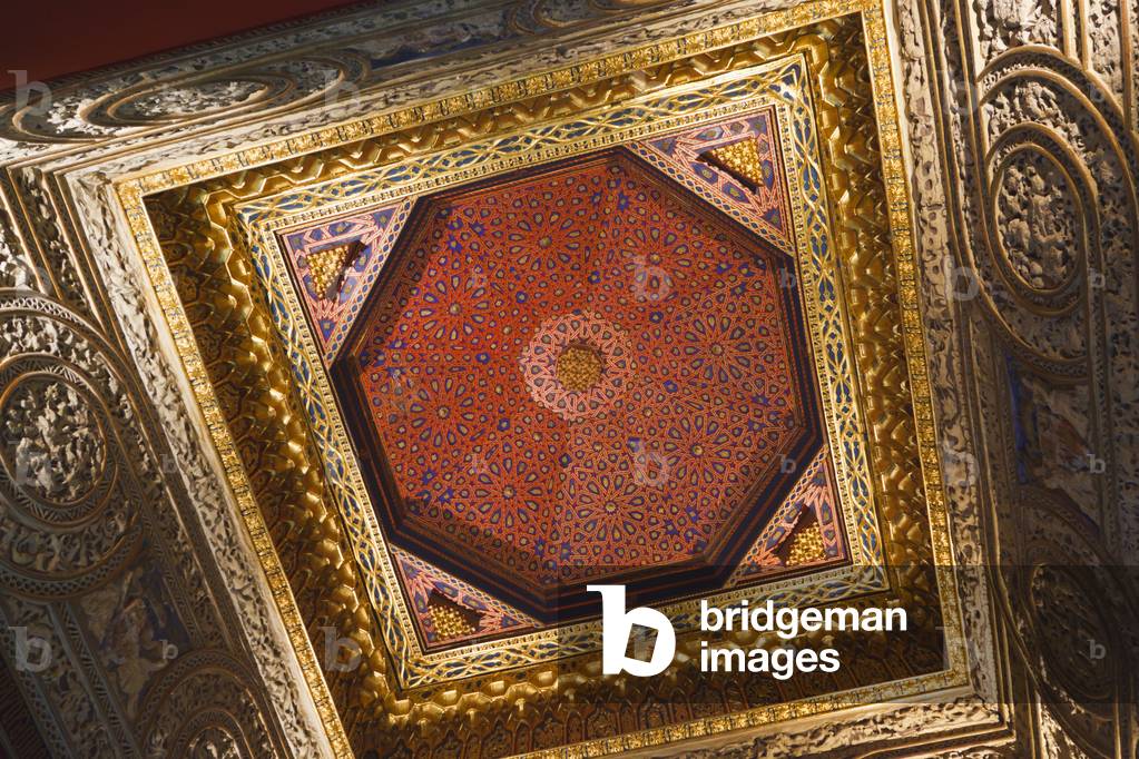 Segovia, Segovia Province, Spain.  Throne room in the Alcazar.  The Mudejar ceiling. (photo)